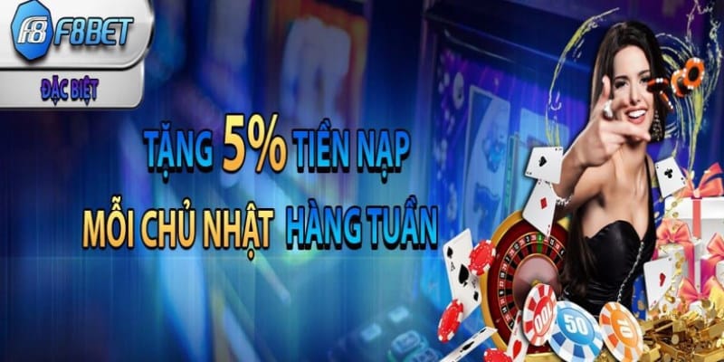 Thời gian diễn ra ưu đãi thưởng 5% tiền nạp vào chủ nhật